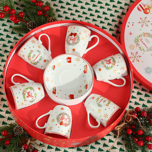 100ML Festive Christmas Cup And Saucer Set of 6