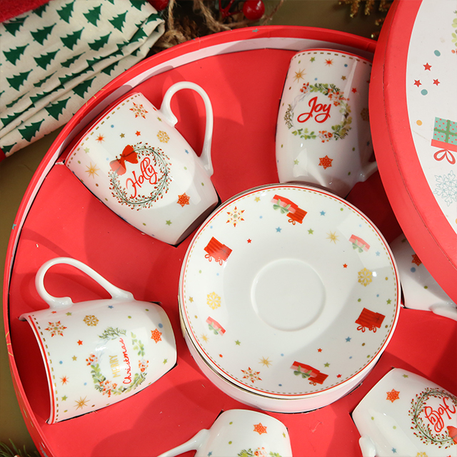 100ML Festive Christmas Cup And Saucer Set of 6