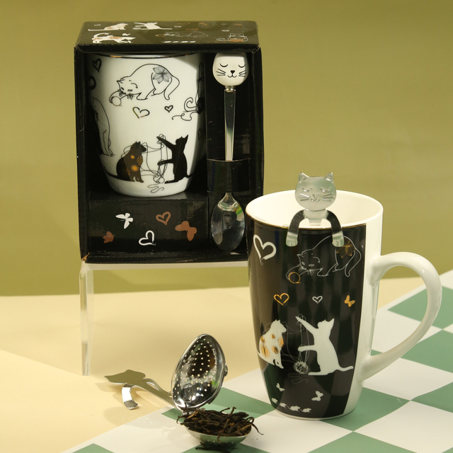 the cutest cat coffee set-mug&spoon