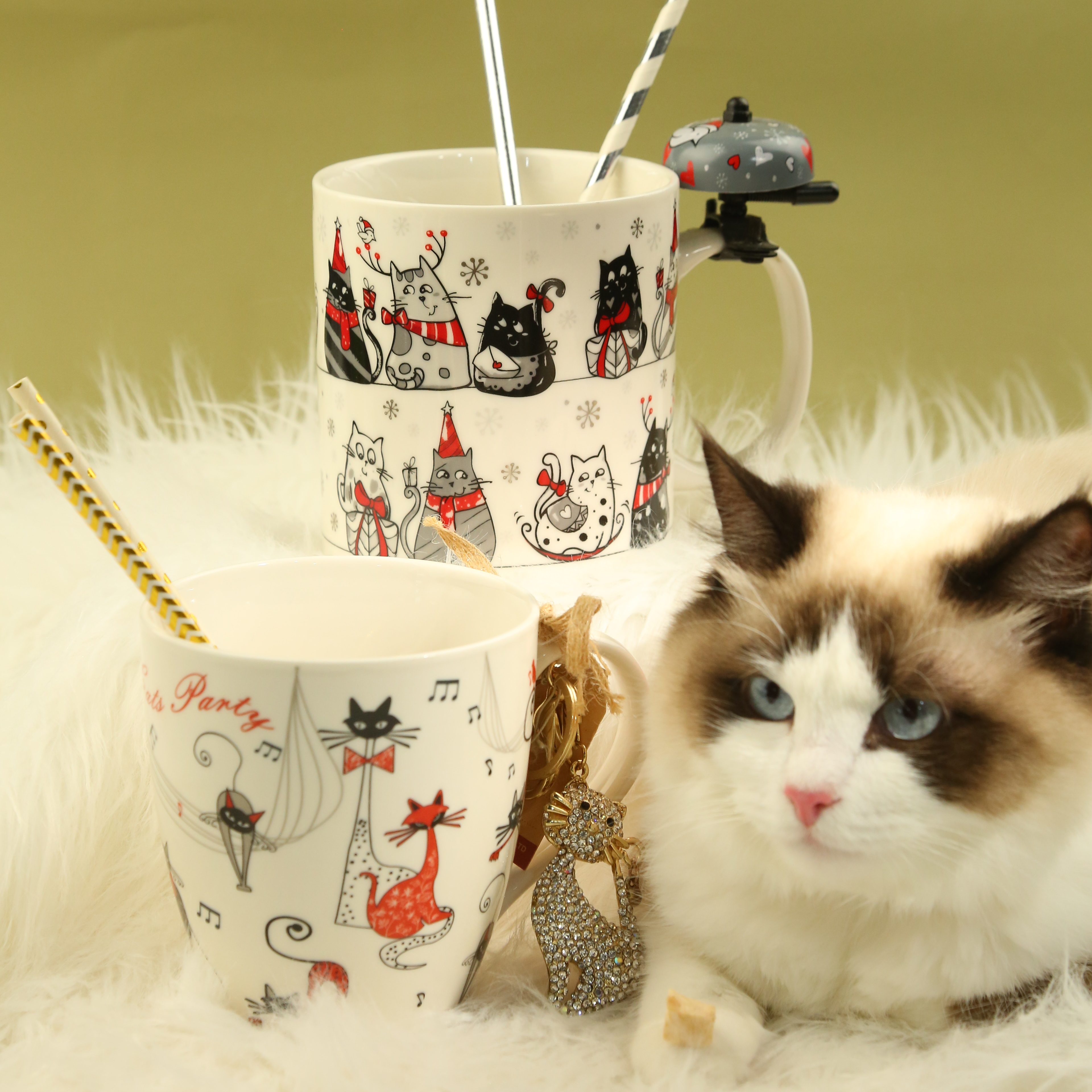 cat keychain & jumbo sized mug