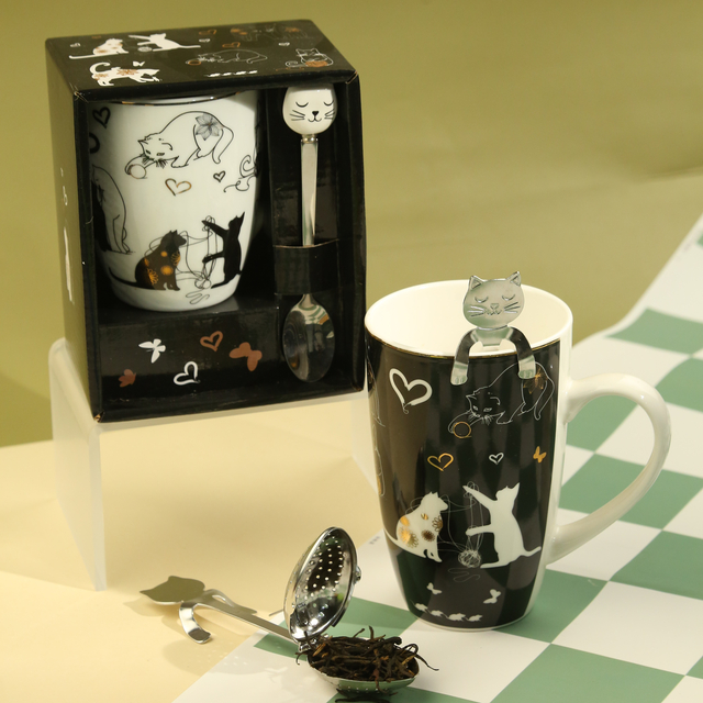 the cutest cat coffee set-mug&spoon